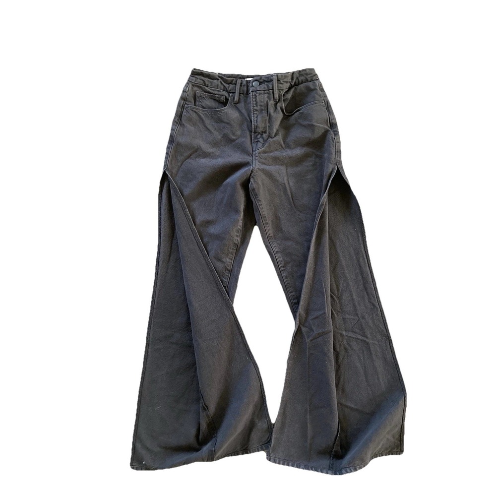 Good American Black Denim Jeans Outseam Slit 2 26 Cotton Blend Grunge Punk